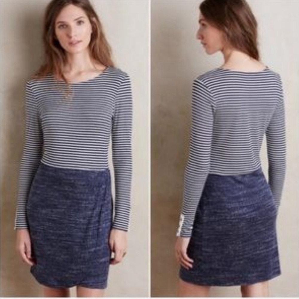 Dolan Mixed Stripe Long Sleeve Dress Size XS New With Tags Navy white Nautical